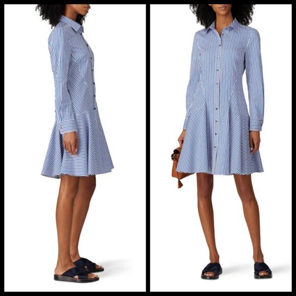 💕DEREK LAM💕 Blue Pin Stripe Shirtdress ~ Blue White 40 EUC Minimalist Chic - Picture 2 of 13
